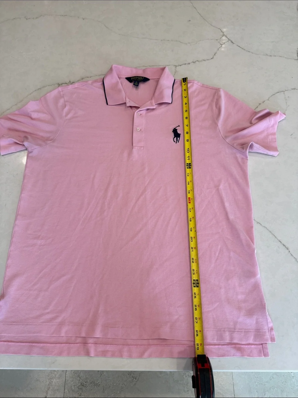 Ralph Lauren Pink Polo with Navy Pony and Collar Trim - Picture 6 of 8